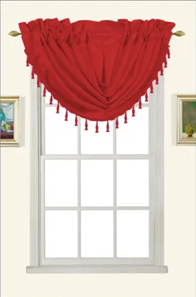 Melanie Faux Silk Rod Pocket Waterfall Valance With Tassels, Claret, 58x37