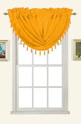 Melanie Faux Silk Rod Pocket Waterfall Valance With Tassels, Mustard, 58x37