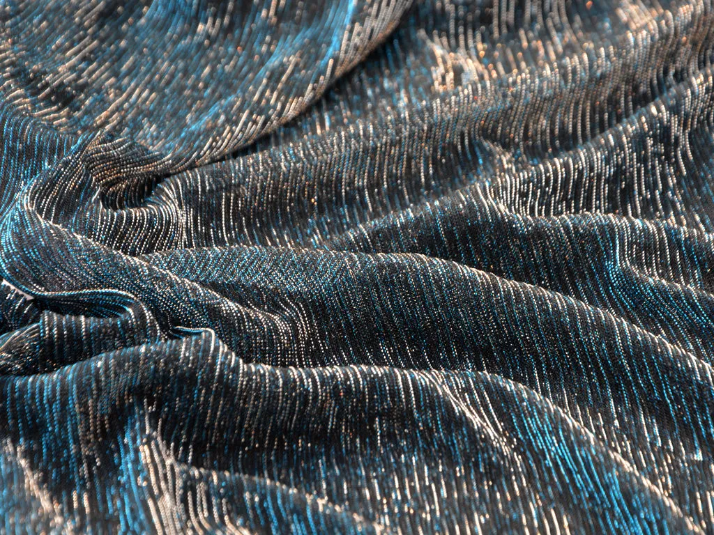 Midnight Blue Plain Crushed Shimmer Terylene Mesh Net Fabric