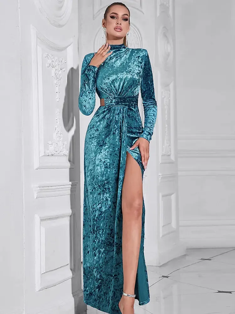Minimalist High-Neck Split Dress