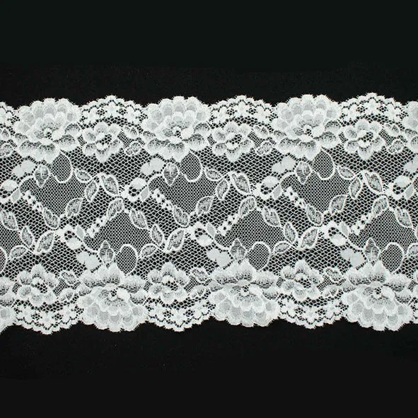 Off White Floral Vines Stretch Raschel Lace Trim 170mm