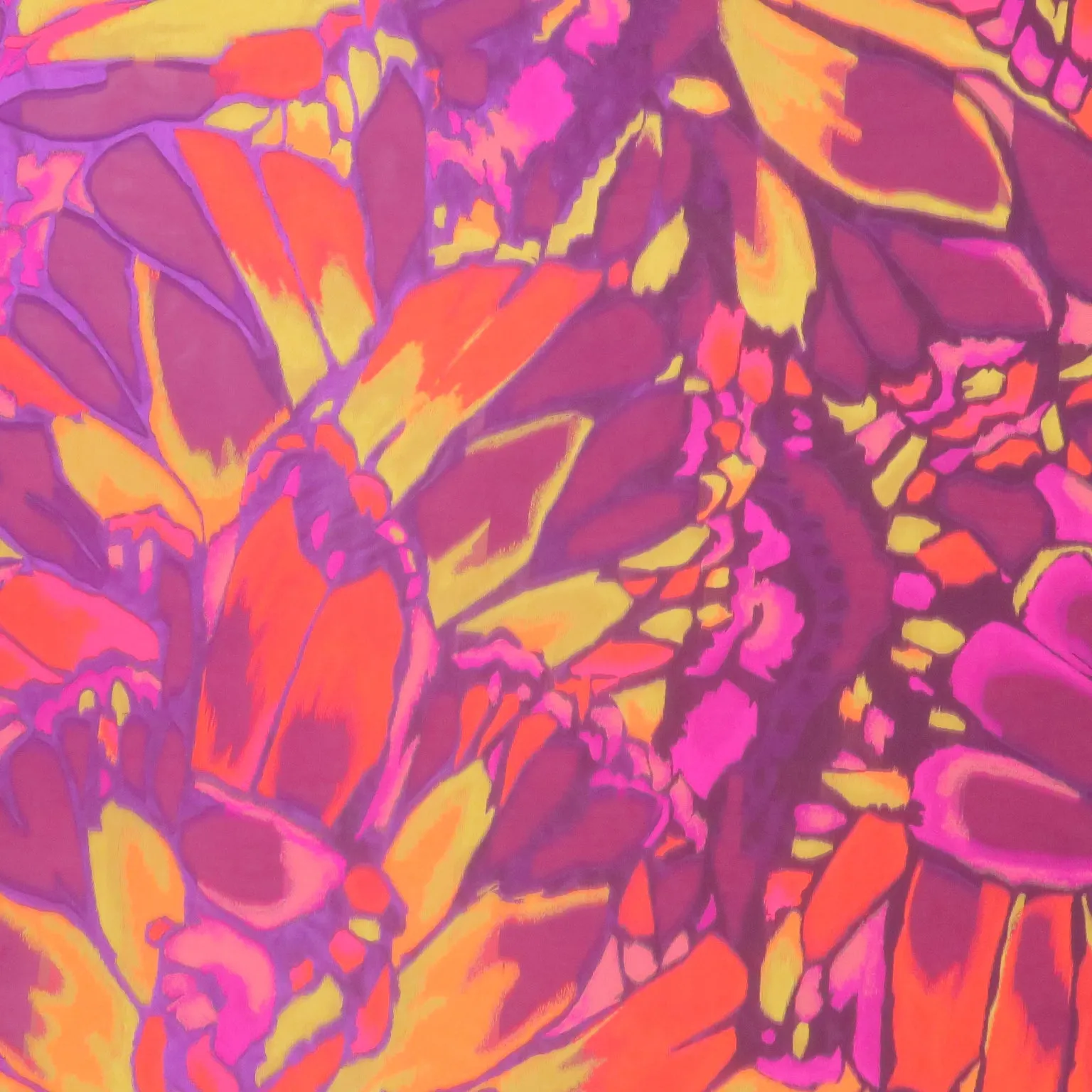 Orange and Purple Florals on Purple Sheer Background Gazar Organza Fabric