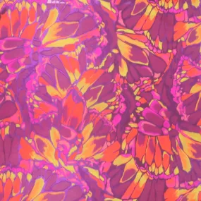 Orange and Purple Florals on Purple Sheer Background Gazar Organza Fabric