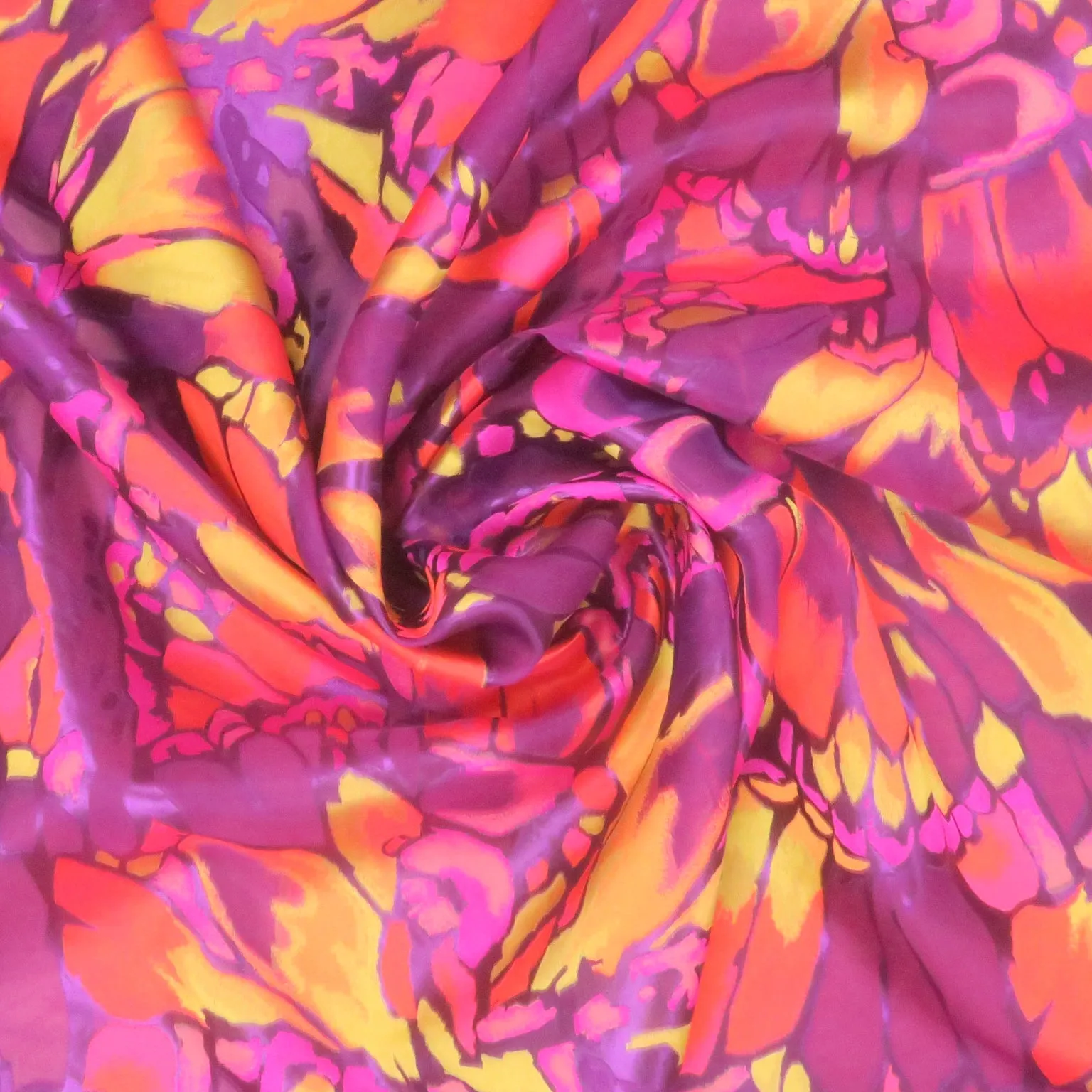Orange and Purple Florals on Purple Sheer Background Gazar Organza Fabric