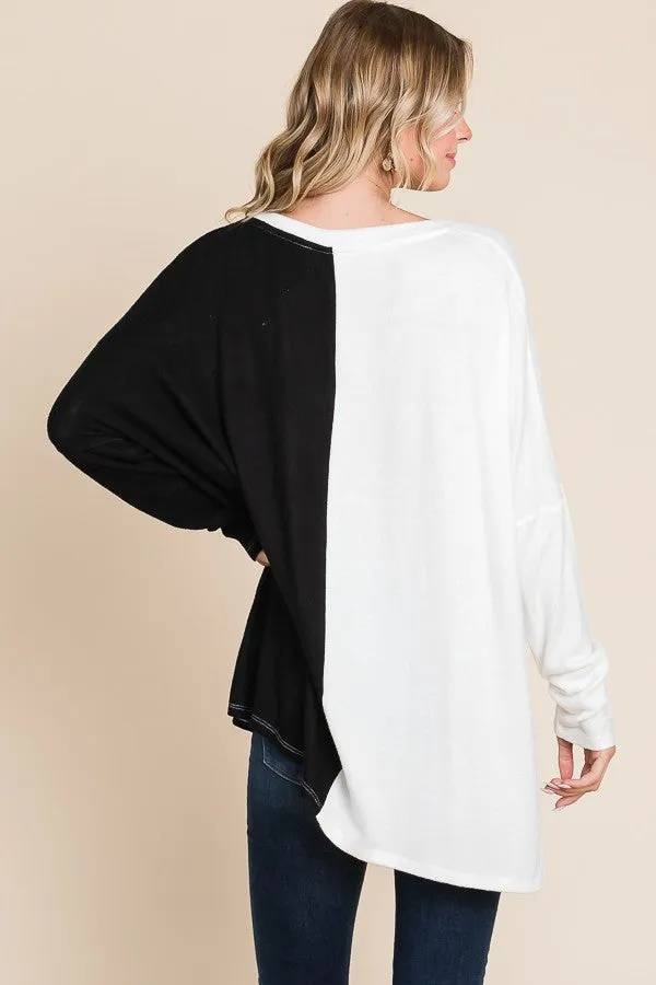 Oversized Color Block V-Neck