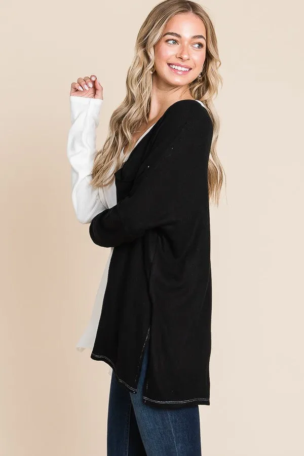 Oversized Color Block V-Neck