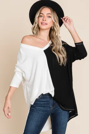 Oversized Color Block V-Neck