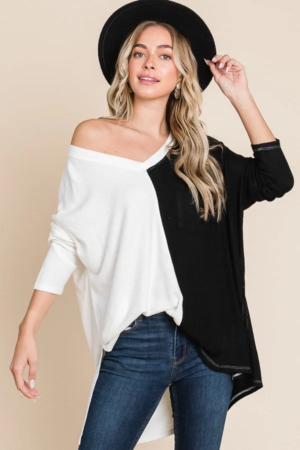 Oversized Color Block V-Neck