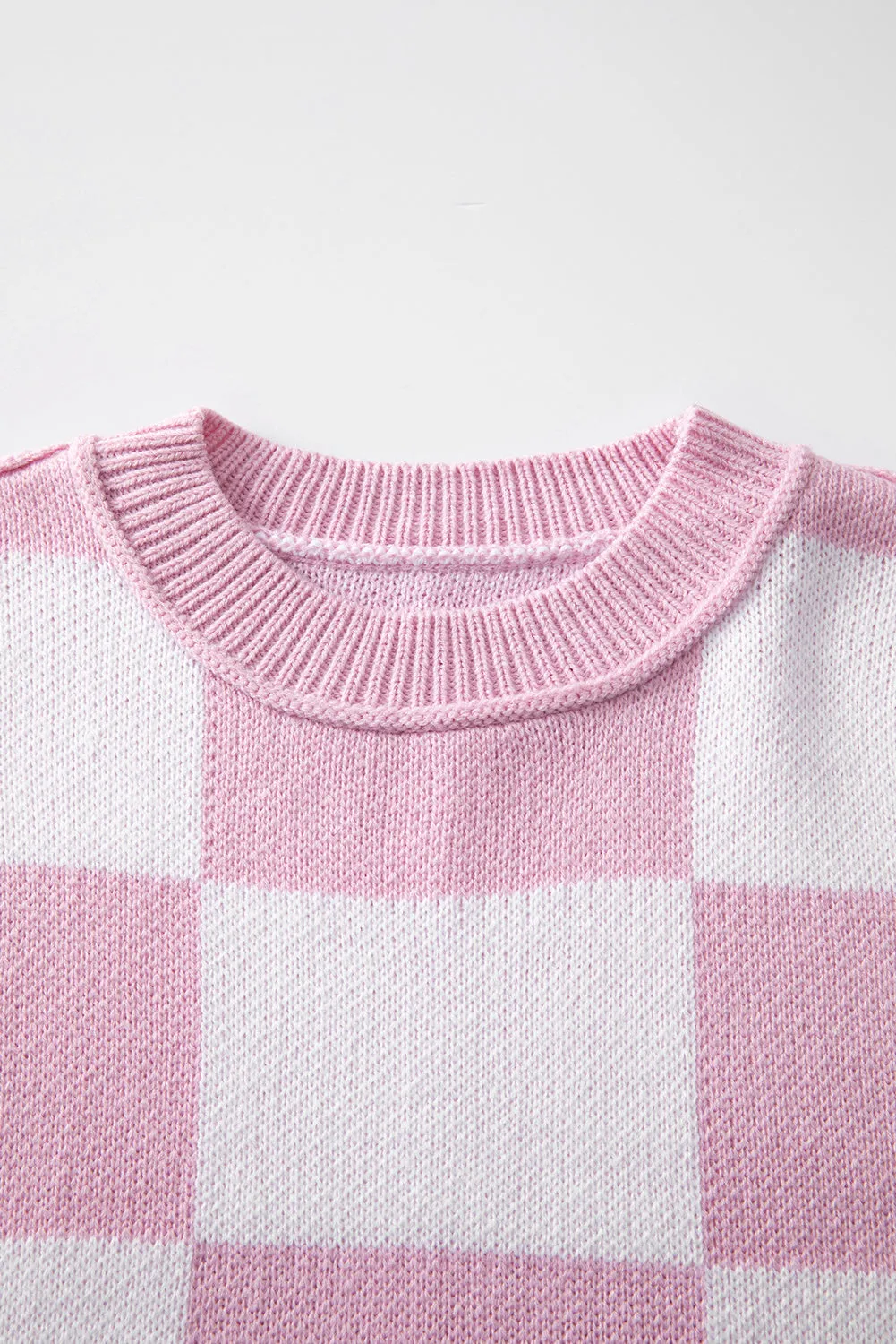 Pink Checkered Trendy Sleeve Sweater