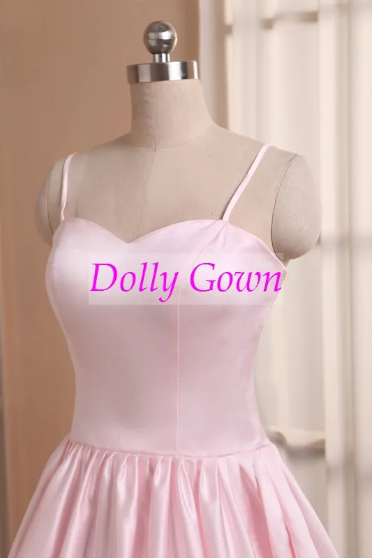 Pink Short Vintage 50s style Bridesmaid Dresses with Spaghetti Straps