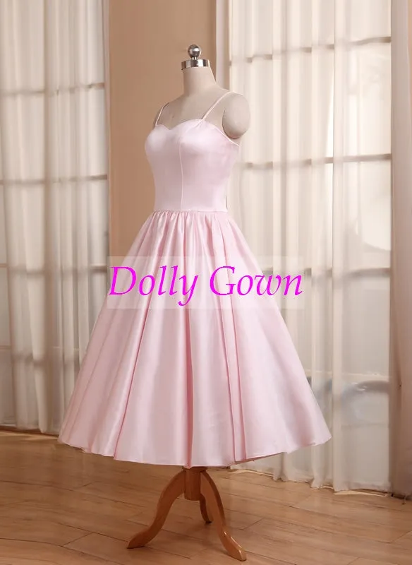 Pink Short Vintage 50s style Bridesmaid Dresses with Spaghetti Straps