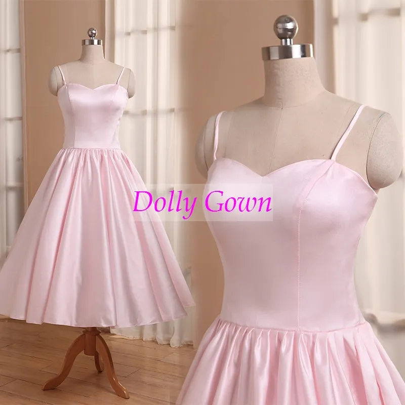 Pink Short Vintage 50s style Bridesmaid Dresses with Spaghetti Straps