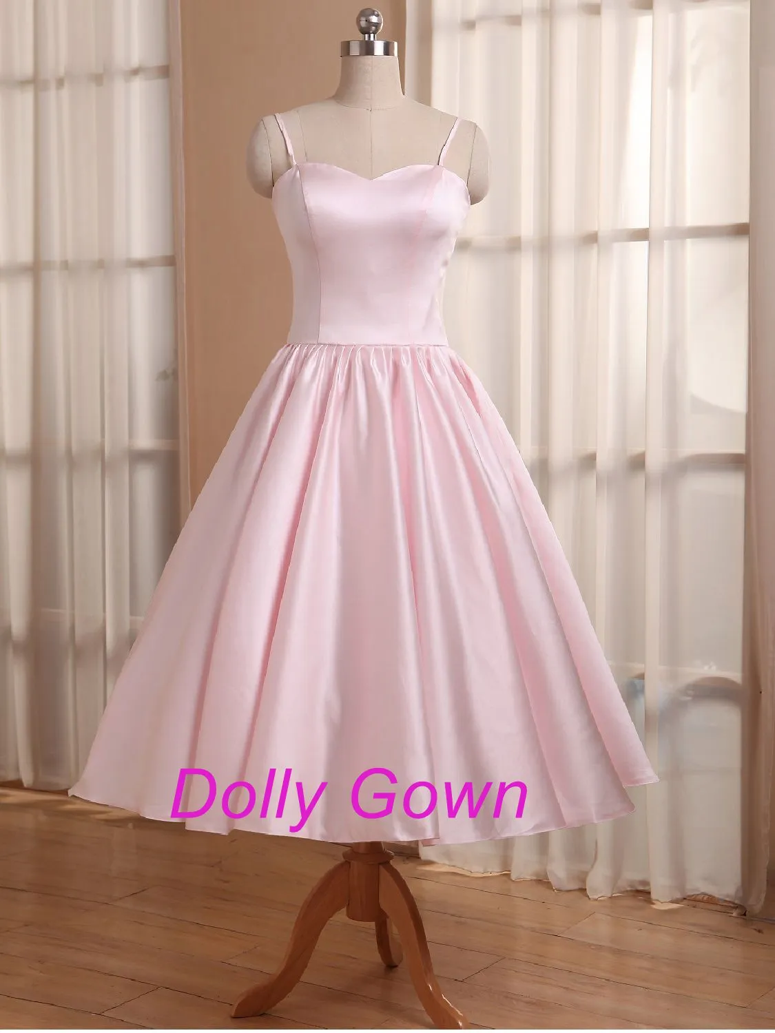 Pink Short Vintage 50s style Bridesmaid Dresses with Spaghetti Straps