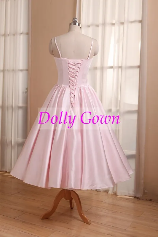 Pink Short Vintage 50s style Bridesmaid Dresses with Spaghetti Straps