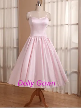 Pink Short Vintage 50s style Bridesmaid Dresses with Spaghetti Straps