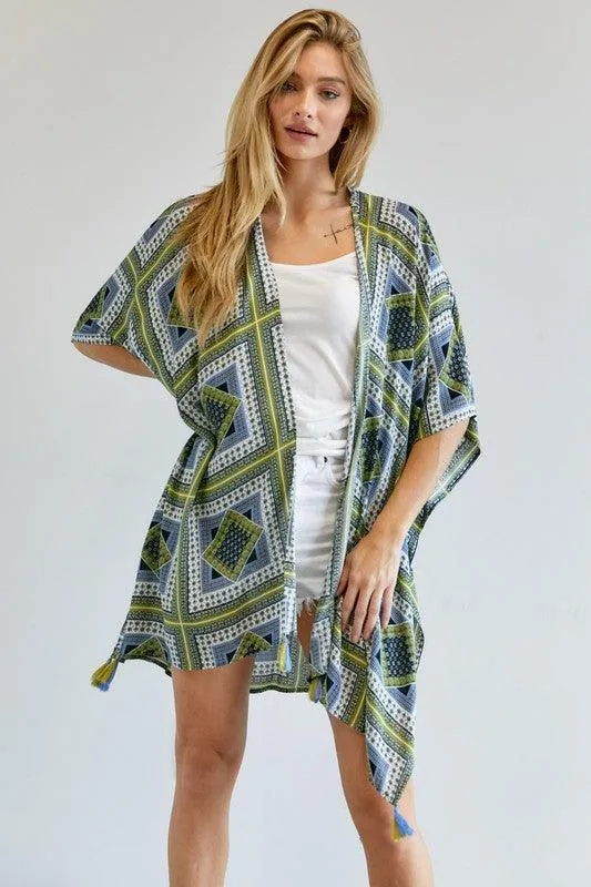 Printed Short Sleeve Loose Kimono