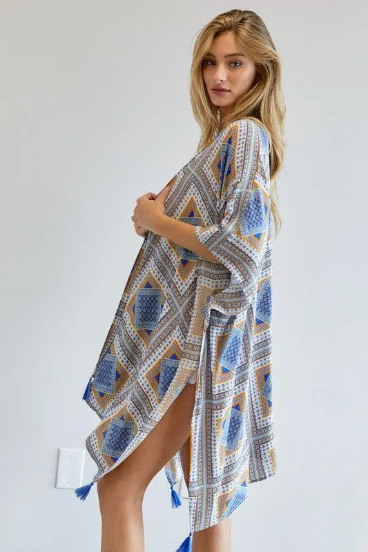 Printed Short Sleeve Loose Kimono