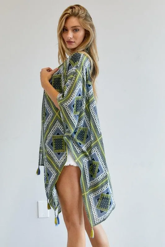 Printed Short Sleeve Loose Kimono