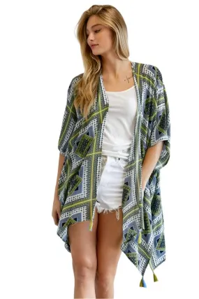 Printed Short Sleeve Loose Kimono