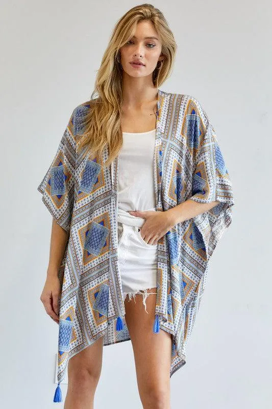 Printed Short Sleeve Loose Kimono