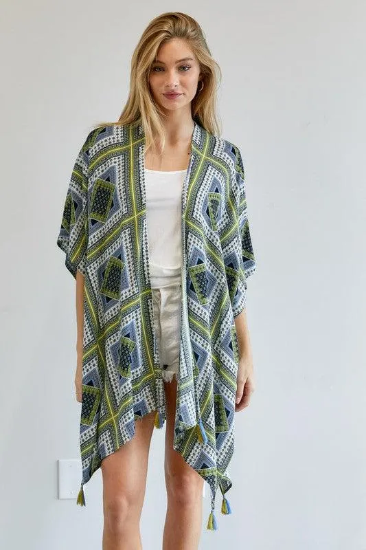 Printed Short Sleeve Loose Kimono