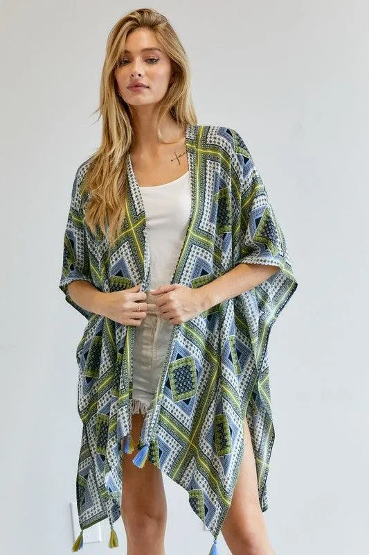 Printed Short Sleeve Loose Kimono