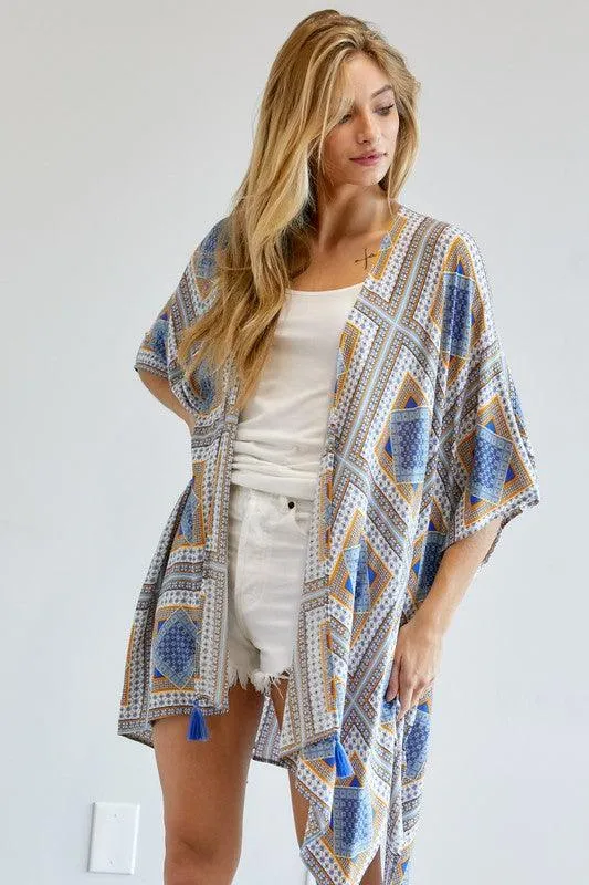 Printed Short Sleeve Loose Kimono