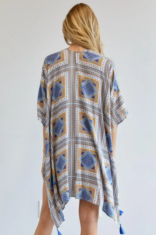 Printed Short Sleeve Loose Kimono