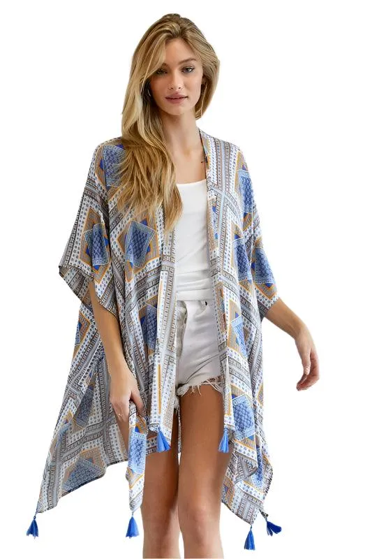 Printed Short Sleeve Loose Kimono