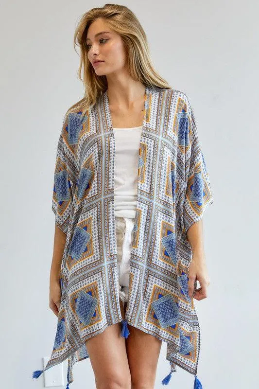 Printed Short Sleeve Loose Kimono