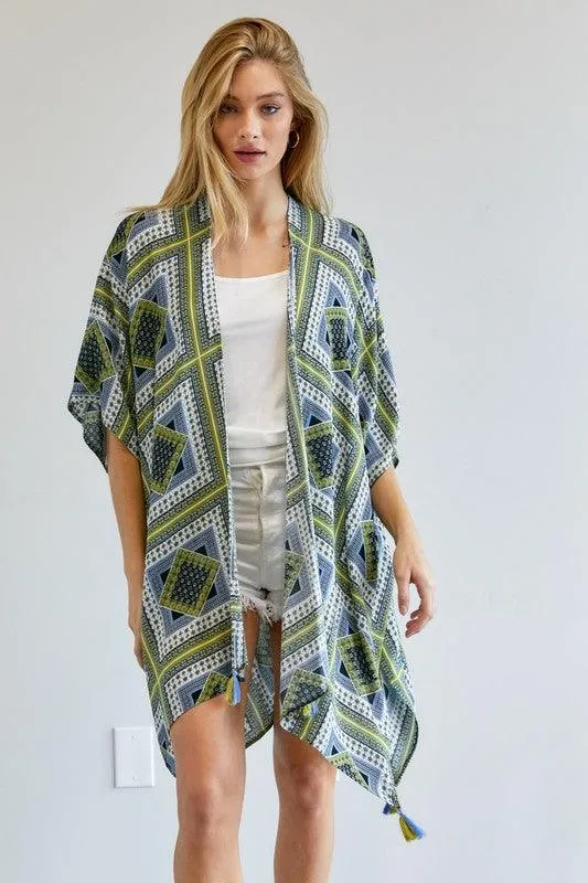 Printed Short Sleeve Loose Kimono