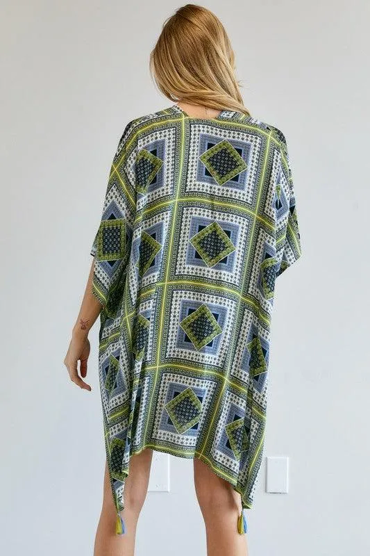 Printed Short Sleeve Loose Kimono