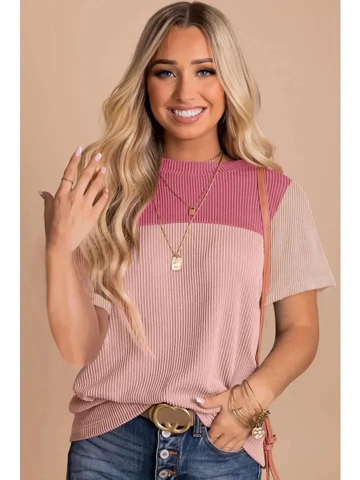 Rib Texture Color Block Tee