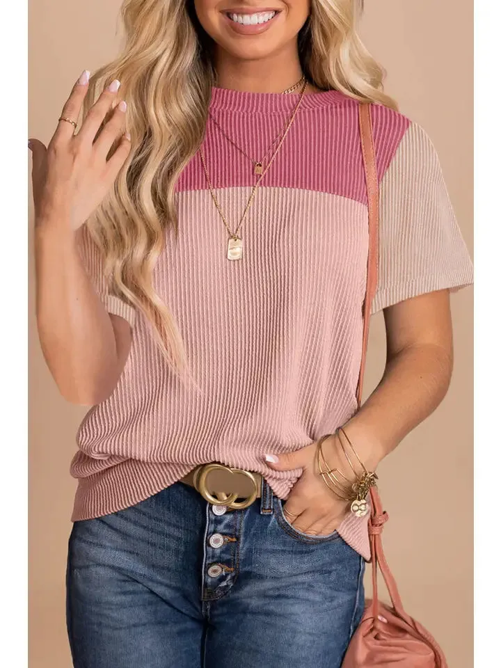 Rib Texture Color Block Tee
