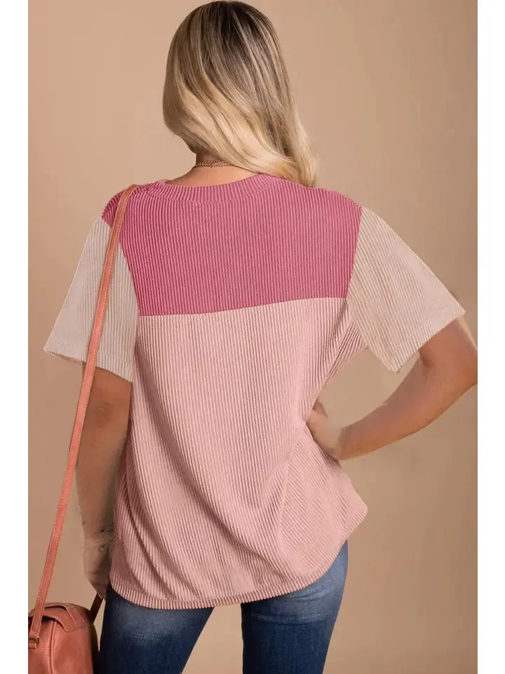 Rib Texture Color Block Tee