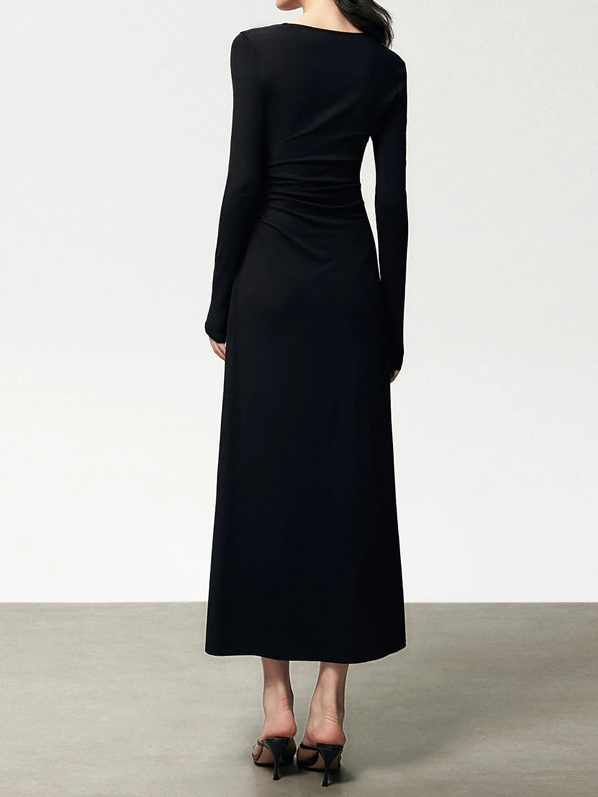 Ribbed Knit Asymmetric Long Modern Sleeve Bodycon Long Dress