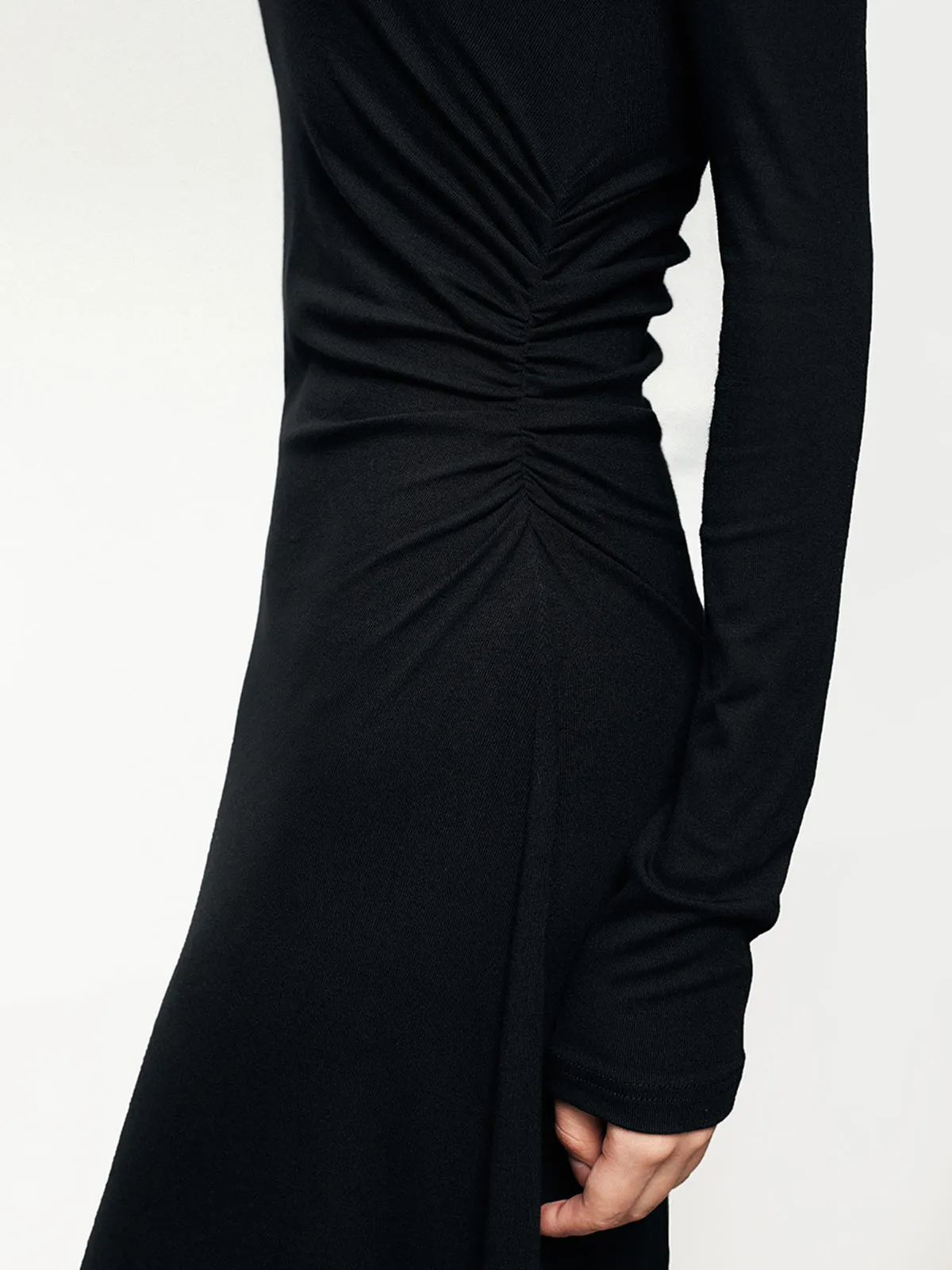 Ribbed Knit Asymmetric Long Modern Sleeve Bodycon Long Dress