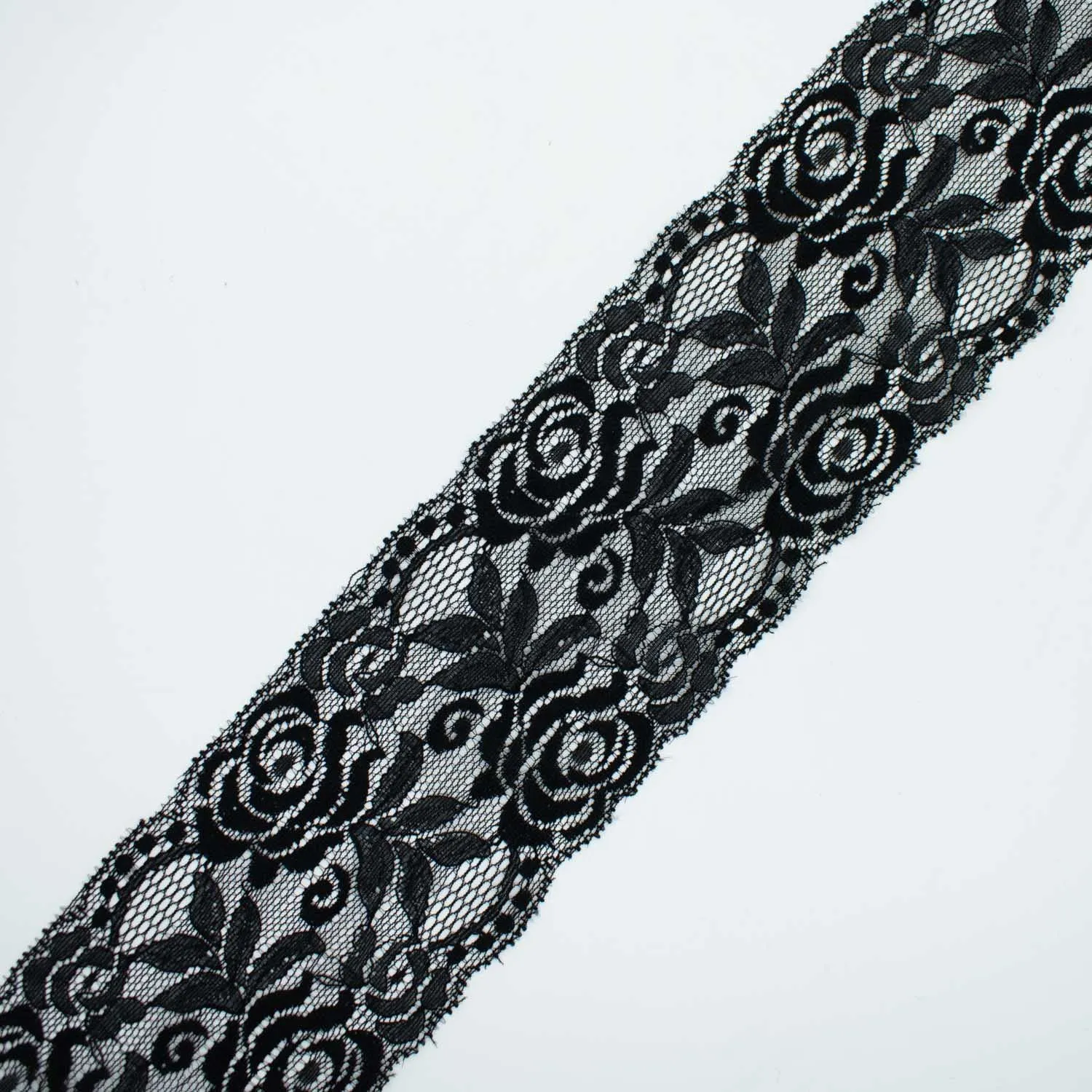 Rose & Leaves Stretch Lace Trim 8CM