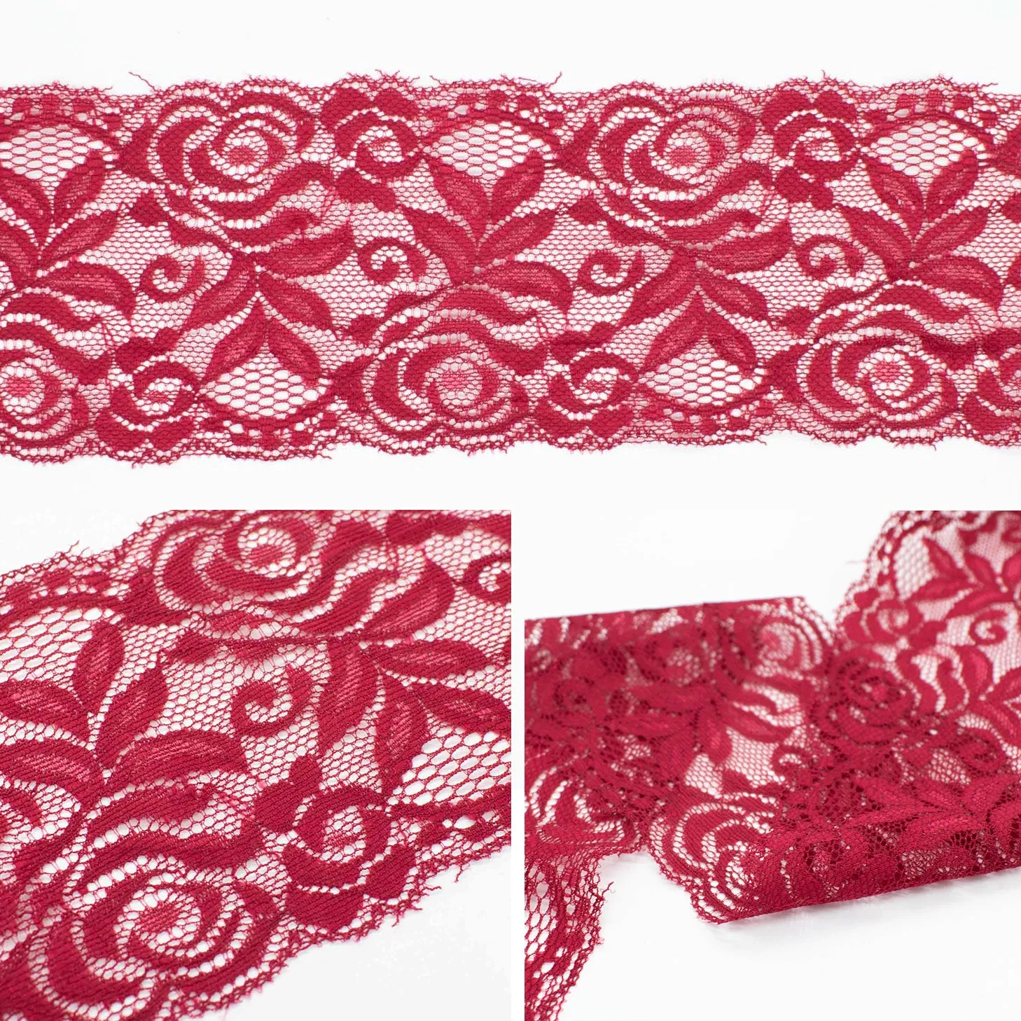 Rose & Leaves Stretch Lace Trim 8CM