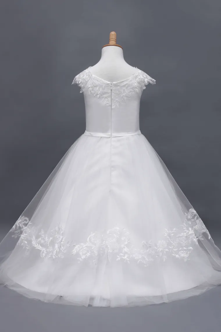 Scoop Flower Girl Dresses A Line Tea Length Tulle