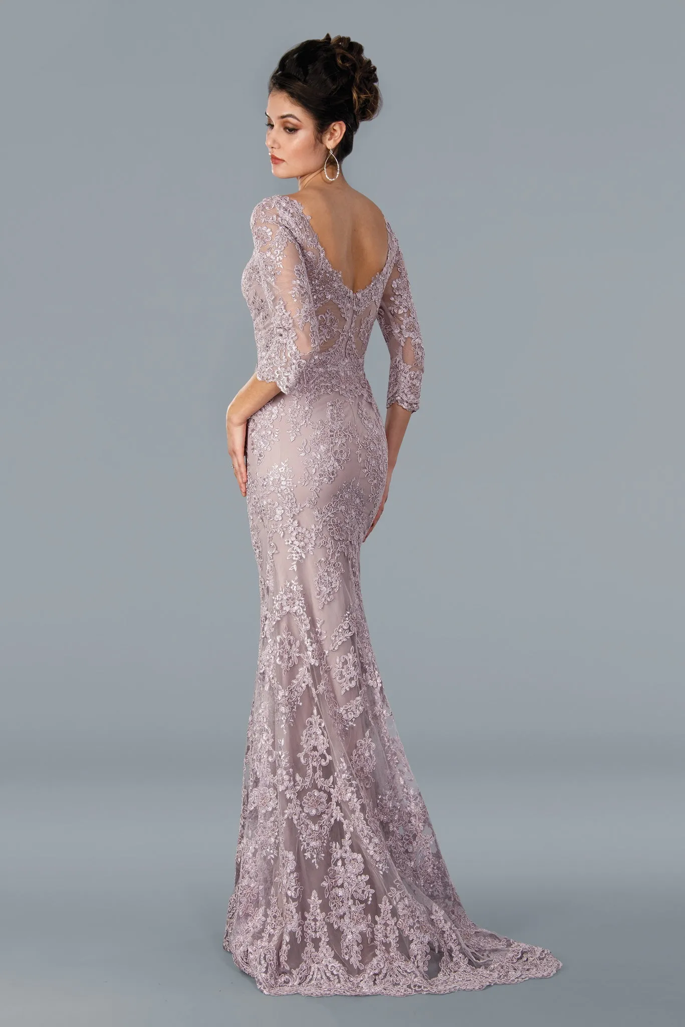 Stella Couture 22354 Long Sleeve Sheer Formal Mother Of Dress Wedding Guest Gown Lace