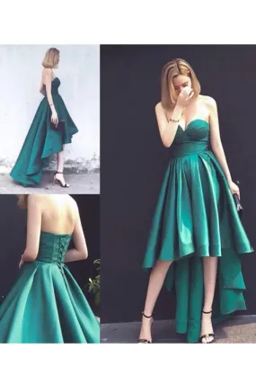 Sweetheart A Line Evening Dresses Satin With Ruffles Asymmetrical