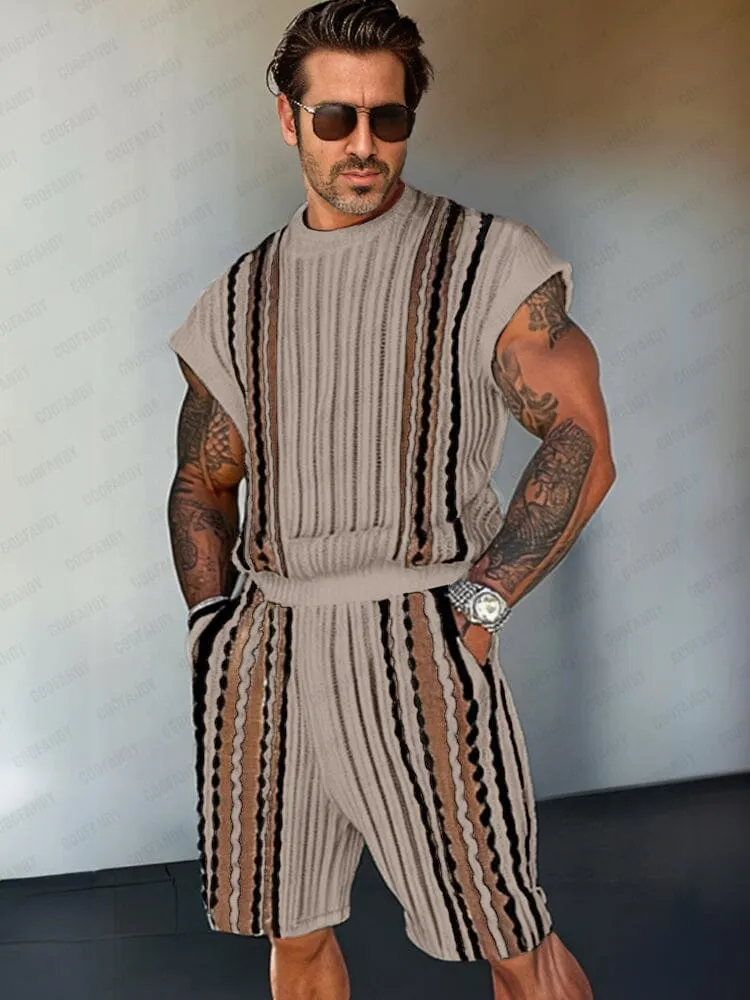 Trendy Stripe Color Block Knit Set