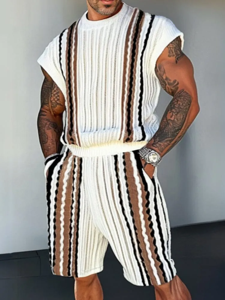 Trendy Stripe Color Block Knit Set