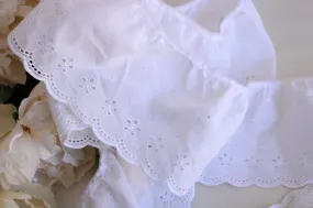 Vintage White Trim, Eyelet Ruffled Lace, 1 Yard plus 19 Inches,  4.75" wide