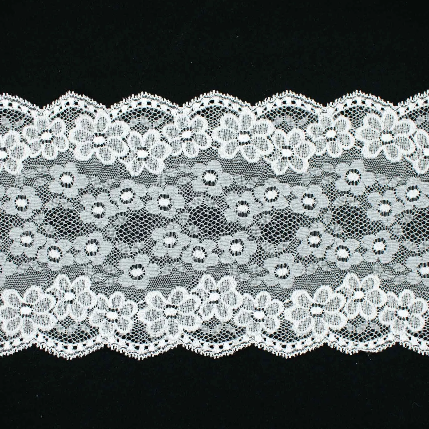 White Floral Stretch Raschel Lace Trim 170mm