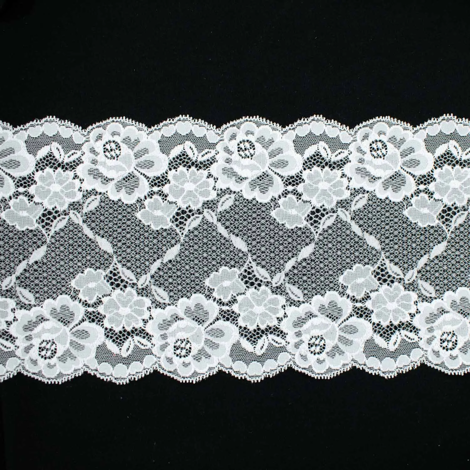 White Floral Vines Stretch Raschel Lace Trim 170mm